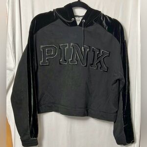 PINK Victoria's Secret Black Velvet Oversized Cropped Hoodie Size Small